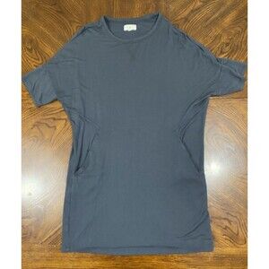 Lou & Grey Tunic Dress Women's Medium Grey Blue Kangaroo pocket Short Sleeve